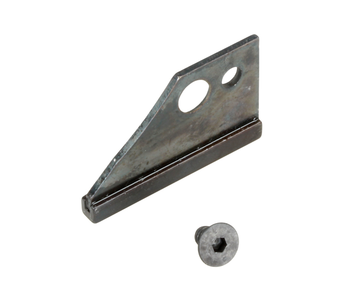 Guide rail tongue for Varga VA 1 and VA 10 table saws, ensuring precise guidance of the blade cover casing; includes M4×6 screw.