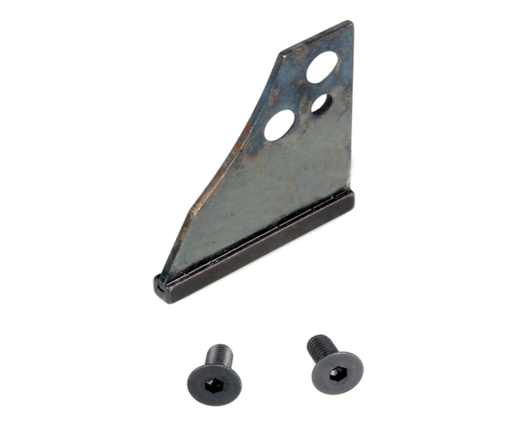 Guide rail tongue for Varga VA 11, VA 21-7, VA 21-15 and VA 31-15 table saws, ensuring accurate guidance of the blade cover casing; includes two M4 x 10 screws.