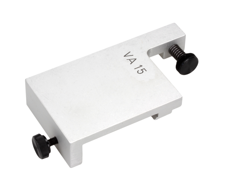 Linker Materialanschlag VA 15 für Varga VA 11, VA 21-7, VA 21-15 und VA 31-15, aus eloxiertem Aluminium, zur präzisen Positionierung großer Werkstücke.