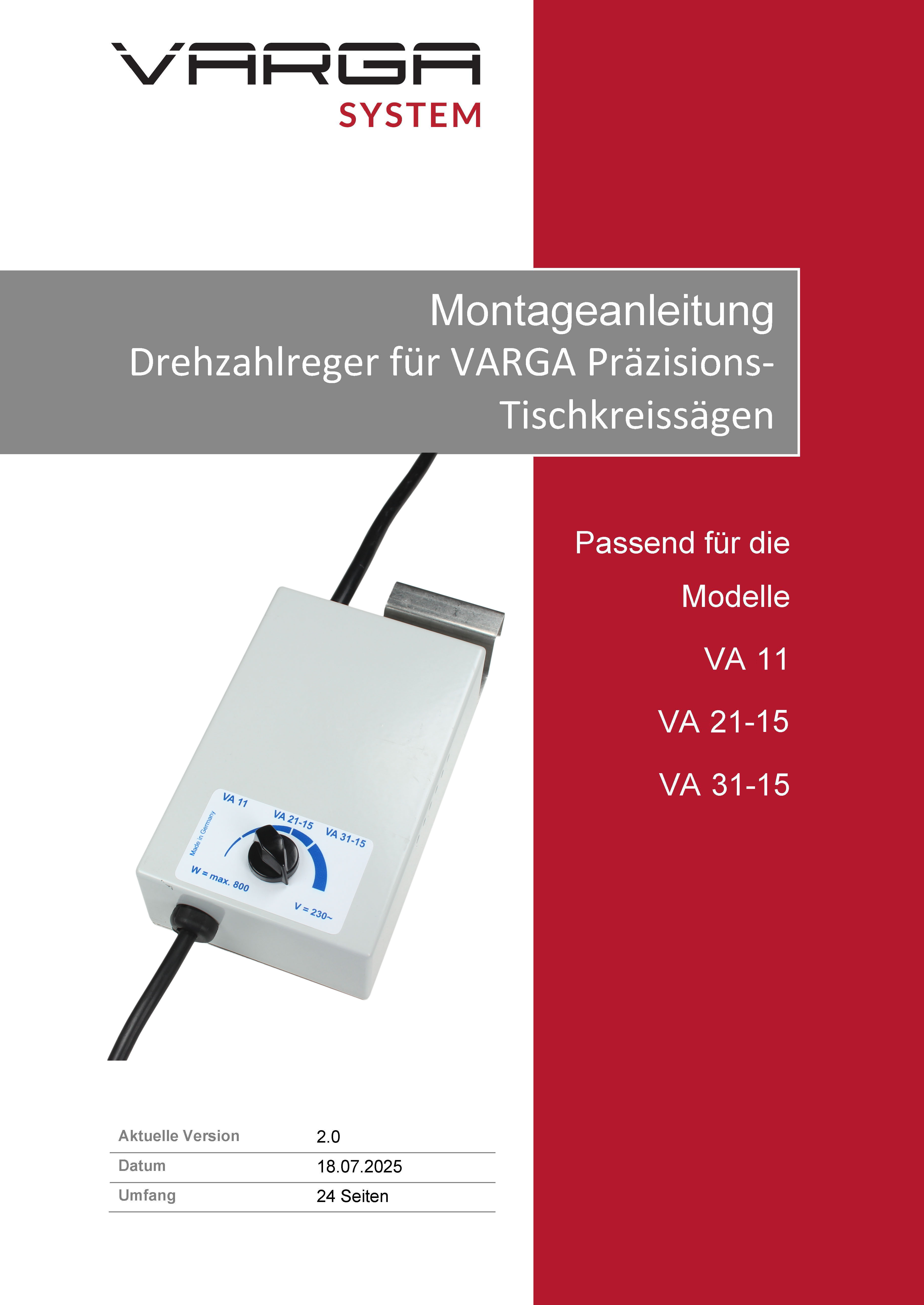 Anleitung Varga Drehzahlregler